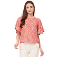 thumbnail image 1 of Moomaya Printed Tops For Women, Lace Flutter Sleeve Viscose Casual Top, 1 of 9