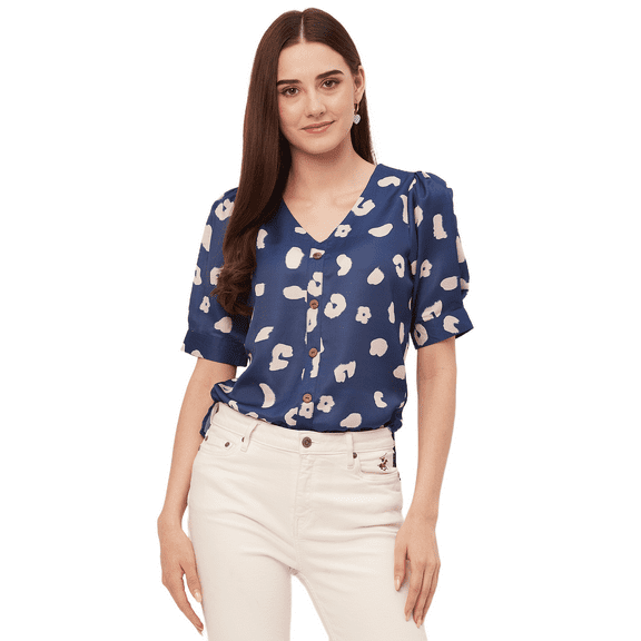 Moomaya Printed Tops For Women, Short Sleeve Casual Summer Top Shirt