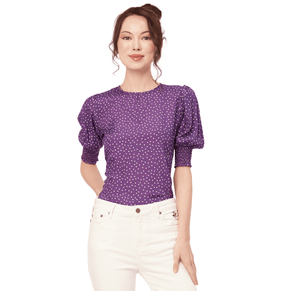 Moomaya Printed Tops For Women, Smocked Short Sleeve Round Neck Casual Tunic Top