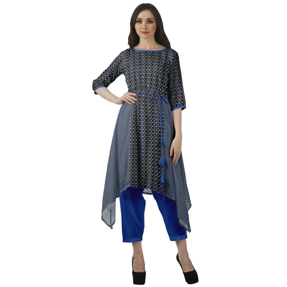 Moomaya Printed Traditional Clothing Womens Asymmetric Kurti Kurta With Pant Set