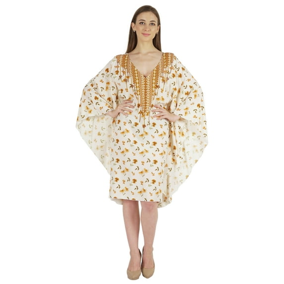 Moomaya Printed Tunic Kaftan Dress For Women Kimono Sleeves Loungewear Coverup Caftan Dress