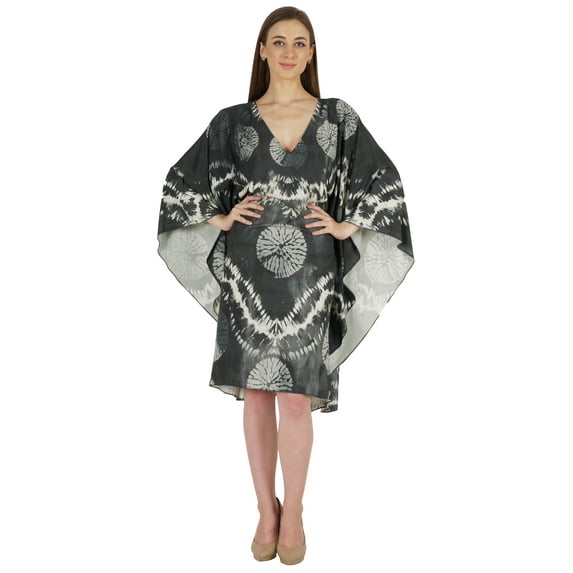 Moomaya Printed Tunic Kaftan Dress For Women Kimono Sleeves Loungewear Coverup Caftan Dress
