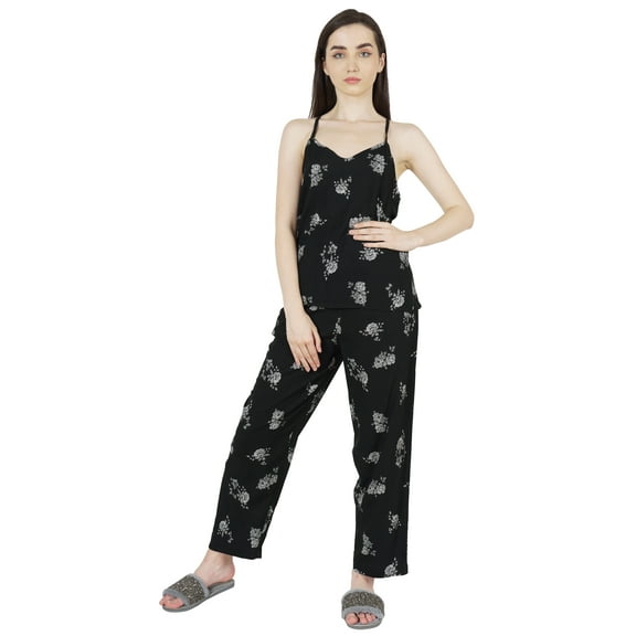 Moomaya Printed Two,Piece Nightwear Pajama Set For Womens Sexy Spaghetti Straps Loungewear