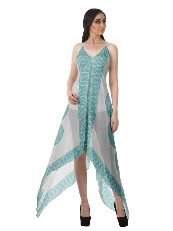 Printed V Neck Dress Womens Handkerchief Dresses Boho Evening Dress