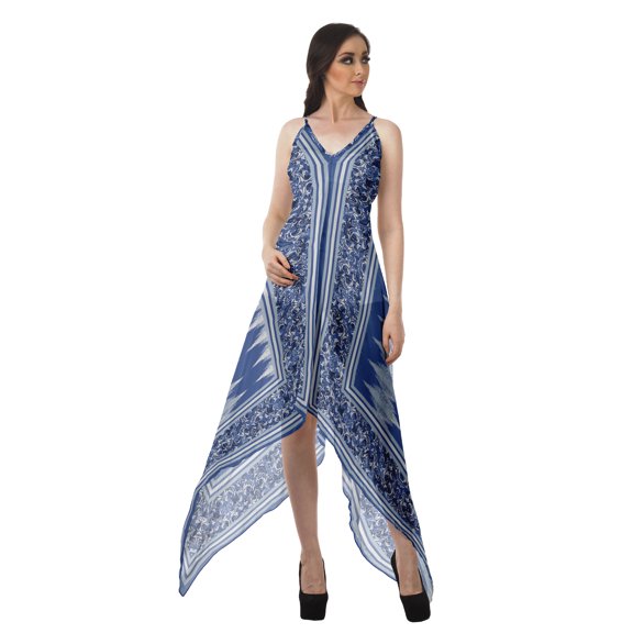 Moomaya Printed V Neck Dress Womens Handkerchief Dresses Boho  Evening Dress