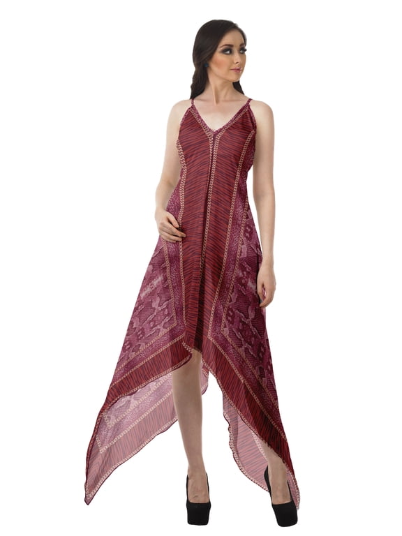 Printed V Neck Dress Womens Handkerchief Dresses Boho Evening Dress