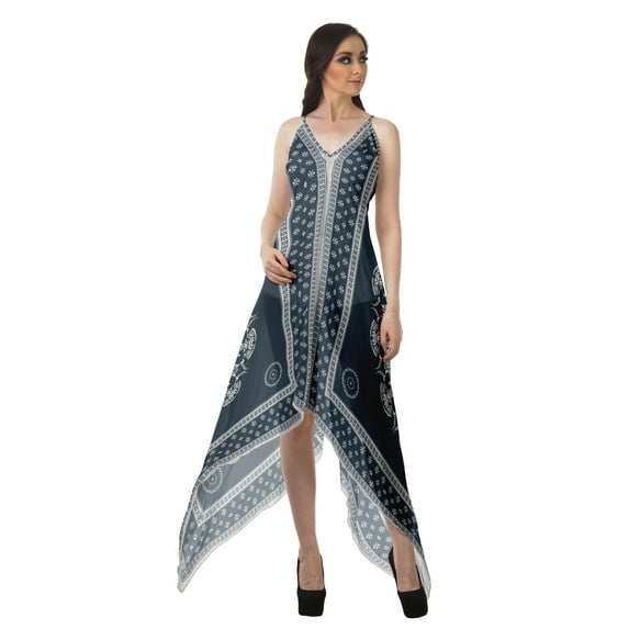 Moomaya Printed V Neck Dress Womens Handkerchief Dresses Boho Evening Dress