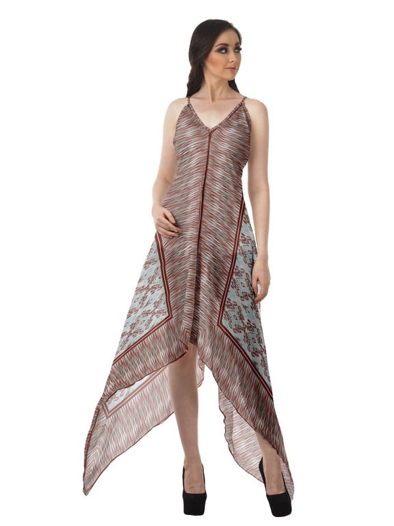 Printed V Neck Dress Womens Handkerchief Dresses Boho Evening Dress