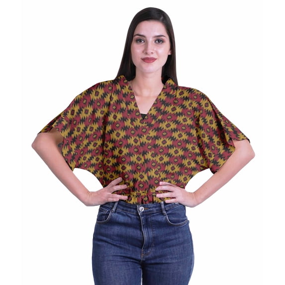 Moomaya Printed V-Neck Kimono Yoga Tops For Women Casual Boxy Sleeve Tops