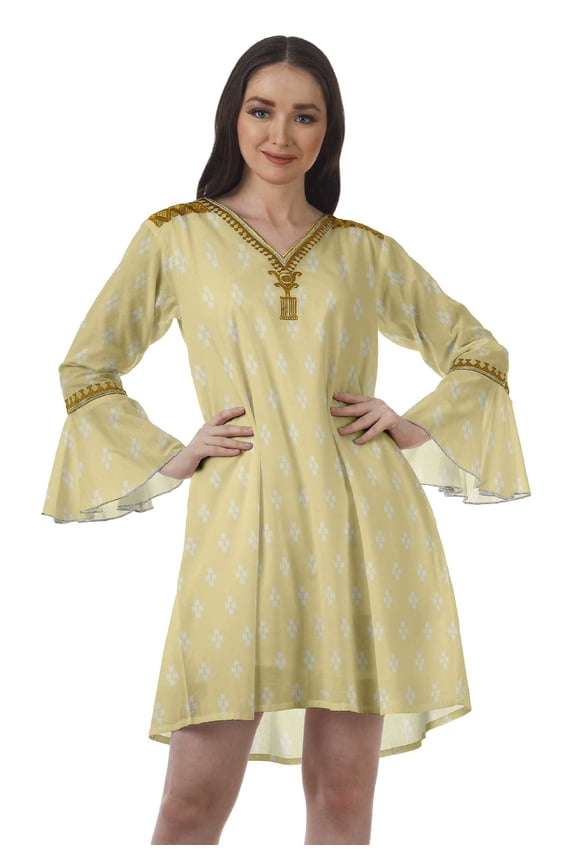 Printed V-Neck Mini Dresses Women Flounce Sleeve Beach Dresses Women