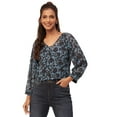 thumbnail image 1 of Moomaya Printed V-Neck Tops For Women, 3/4Th Sleeve Sheer Summer Tunic Shirt, 1 of 9