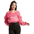 thumbnail image 1 of Moomaya Printed V-Neck Tops For Women, Ruffle Full Sleeve Sheer Summer Tunic Top, 1 of 9