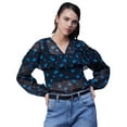 thumbnail image 1 of Moomaya Printed V-Neck Tops For Women, Ruffle Full Sleeve Sheer Summer Tunic Top, 1 of 9