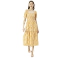 thumbnail image 1 of Moomaya Printed Viscose Rayon Summer Dress, Square Neck Smocked Long Dress, 1 of 8