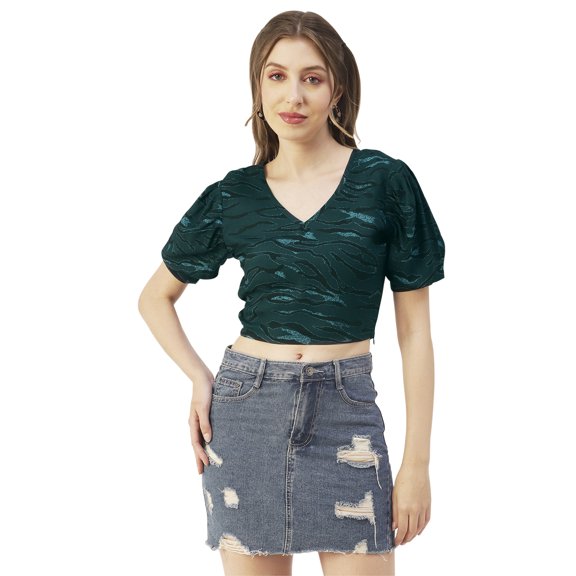 Moomaya Printed Viscose Rayon Top, V Neck Short Sleeves Summer Top For Women