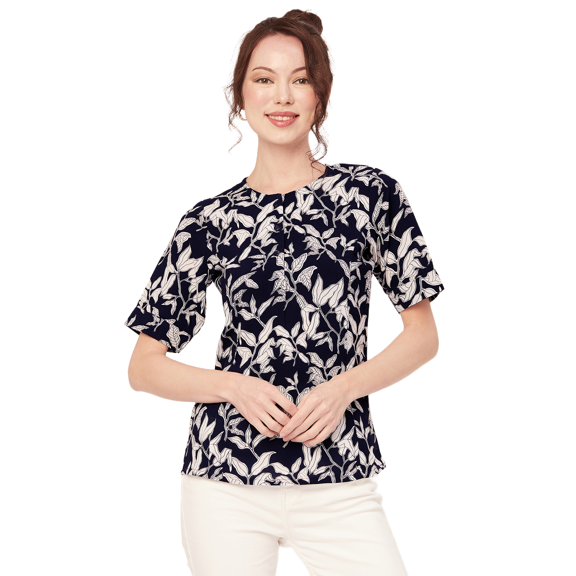 Moomaya Printed Viscose Summer Top For Women, Round Neck Short Sleeves Casual Top