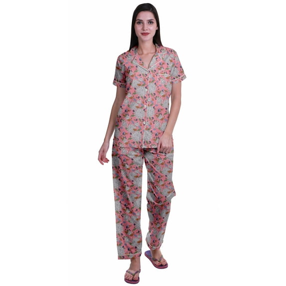 Moomaya Printed WoMen's Pajamas Loungewear Pj Sets Cotton Casual Nightwear