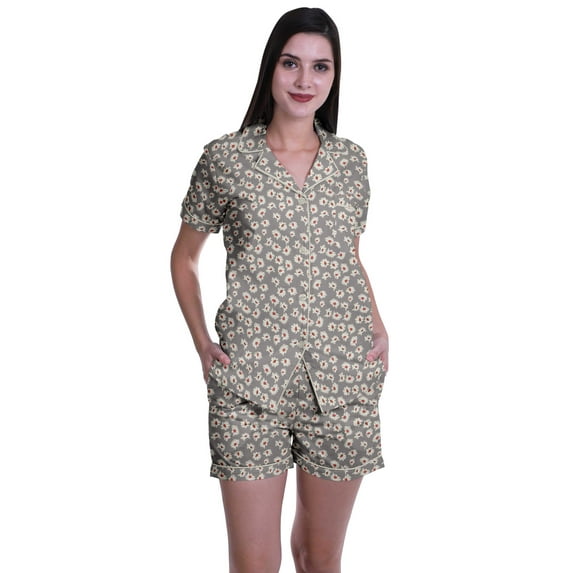 Moomaya Printed WoMen's Sleepwear Two Piece Printed Notch Collar Shorts Pj Set