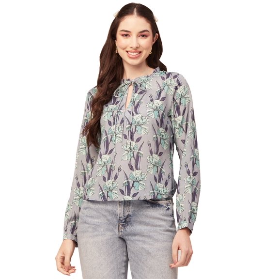 Moomaya Printed Women Top Long Puffed Sleeves Casual Viscose Tunic Top