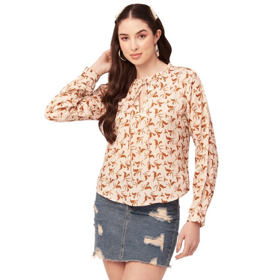 Moomaya Printed Women Top Long Puffed Sleeves Casual Viscose Tunic Top