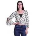thumbnail image 1 of Moomaya Printed Womens Crop Top Wrap Style Top Wear Ruffle Long Sleeve Casual Summer Blouse, 1 of 6