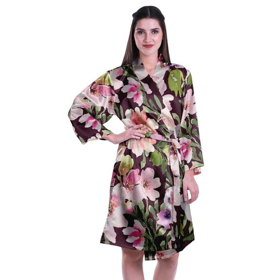Moomaya Printed Womens Kimono Robes Short Satin Silk Bridal Robe Loungewear