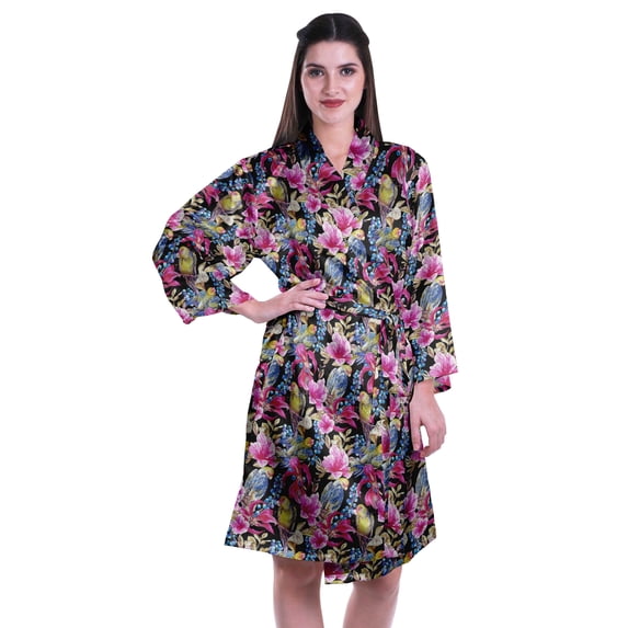 Moomaya Printed Womens Kimono Robes Short Satin Silk Bridal Robe Loungewear