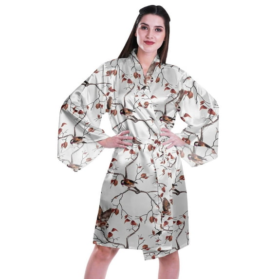 Moomaya Printed Womens Kimono Sleeve Robes Satin Silk Getting Ready Bridal Robe Coverup
