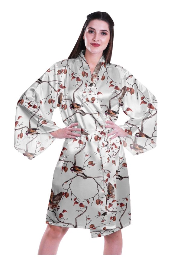 Printed Womens Kimono Sleeve Robes Satin Silk Getting Ready Bridal Robe Coverup