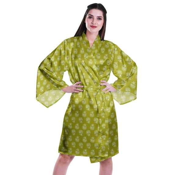Moomaya Printed Womens Kimono Sleeve Robes Satin Silk Getting Ready Bridal Robe Coverup