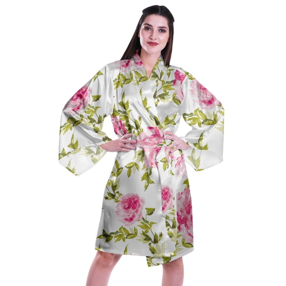 Moomaya Printed Womens Kimono Sleeve Robes Satin Silk Getting Ready Bridal Robe Coverup
