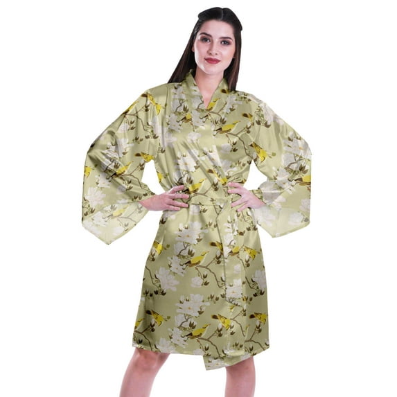 Moomaya Printed Womens Kimono Sleeve Robes Satin Silk Getting Ready Bridal Robe Coverup