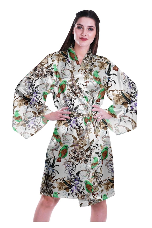 Printed Womens Kimono Sleeve Robes Satin Silk Getting Ready Bridal Robe Coverup