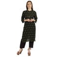 thumbnail image 1 of Moomaya Printed Womens Kurti 3/4 Sleeve Mandarin Collar Straight Kurta Soft Summer Tunic, 1 of 7