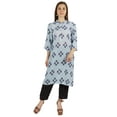 thumbnail image 1 of Moomaya Printed Womens Kurti 3/4 Sleeve Mandarin Collar Straight Kurta Soft Summer Tunic, 1 of 7