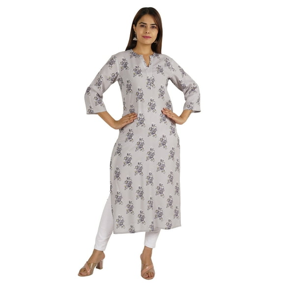 Moomaya Printed Womens Long Kurti 3/4 Sleeve Cotton Summer Ethnic Tunic Kurta