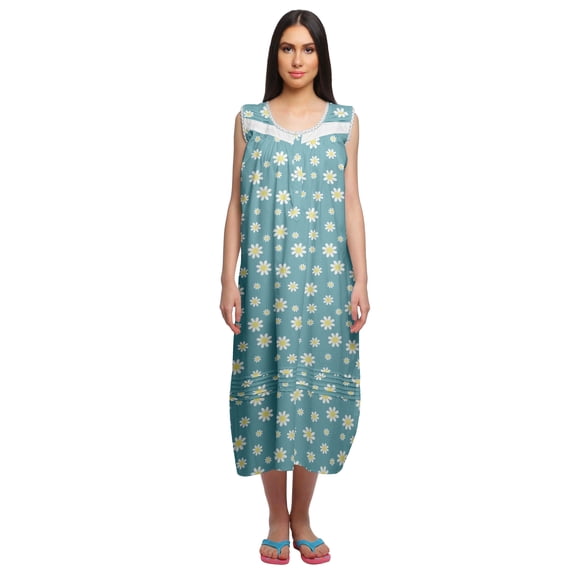 Moomaya Printed Womens Nightdress Mid Length Cotton Features Sleeve Sleepwear