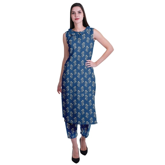 Moomaya Printed Womens Sleeveless Peter Pan Collar Kurta Pant Set,2 Piece Ethnic Set