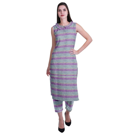 Moomaya Printed Womens Sleeveless Peter Pan Collar Kurta Pant Set,2 Piece Ethnic Set