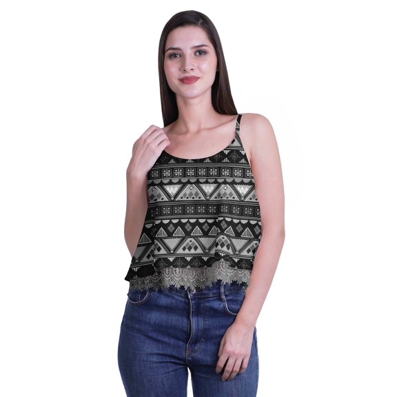 Moomaya Printed Womens Spaghetti Strap Crop Top Cami Summer Tops