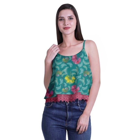 Moomaya Printed Womens Spaghetti Strap Crop Top Cami Summer Tops