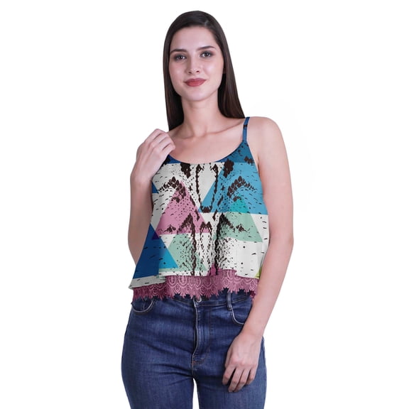 Moomaya Printed Womens Spaghetti Strap Crop Top Cami Summer Tops
