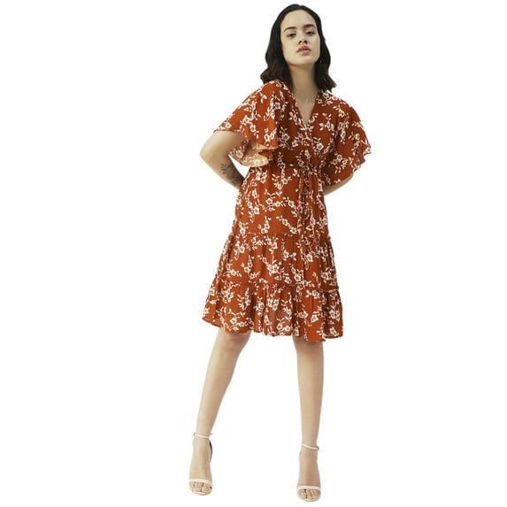 Moomaya Printed Wrap Style Dress, Knee-Length Summer Tiered Dress For Women