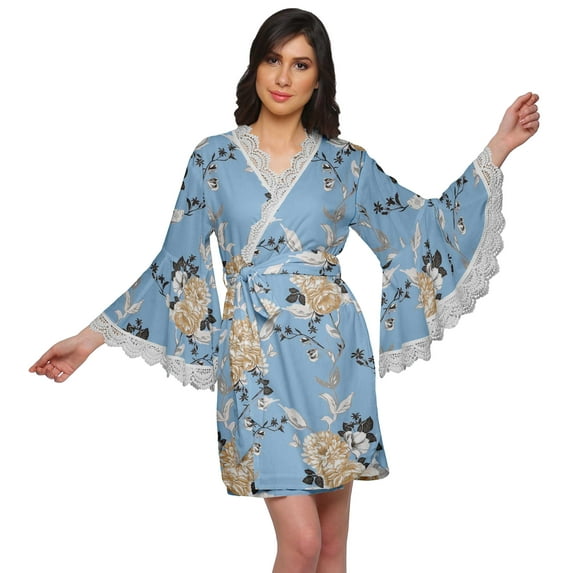 Moomaya Printed Bathrobe For Girls Bell Sleeves Robe For Women Crossover Robes