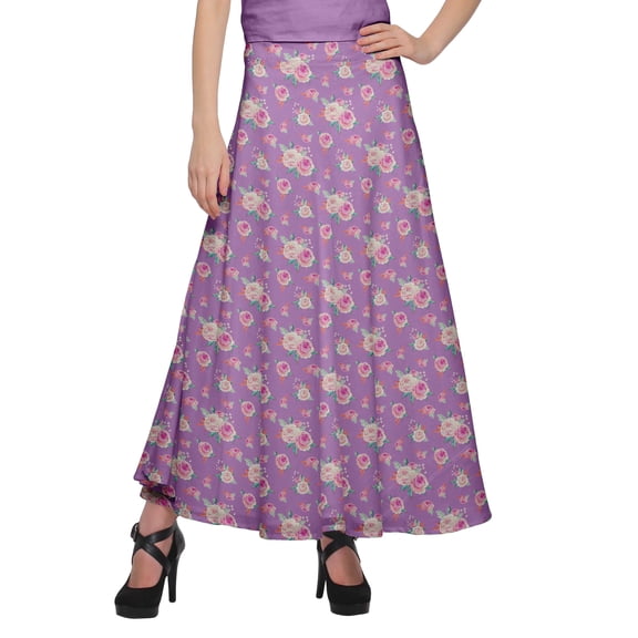 Moomaya Rayon Printed Long Length Skirt For Women Plus Size Tie Waist Maxi Skirt