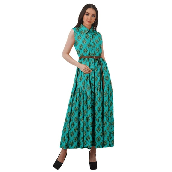 Moomaya Rayon Tiered Dresses For Women Printed Classic Collar Shirtdress Women