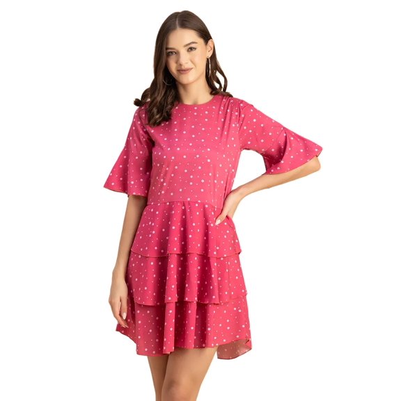 Moomaya Romantic Printed 3/4 Sleeve Drop Waist Dress - Women's Boho Midi Dress