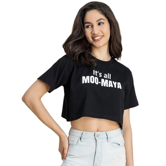 Moomaya Round Neck Crop T-Shirt, Chic Casual Tee, Loose Fit Summer Top