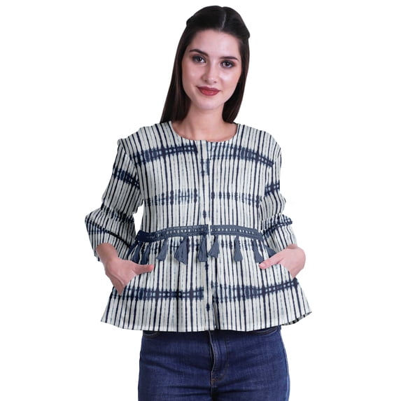 Moomaya Round Neck Crop Tops Bell Sleeves Printed Casual Lace Shirts For Women