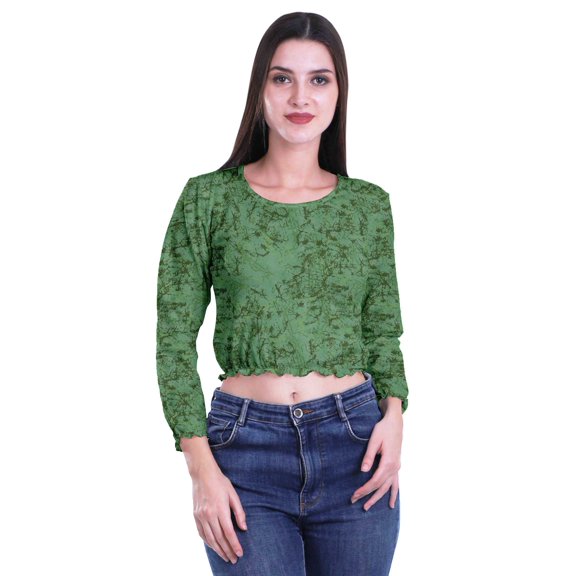 Moomaya Round Neck Crop Tops For Women Cotton Jersey Printed Blouses T Shirt